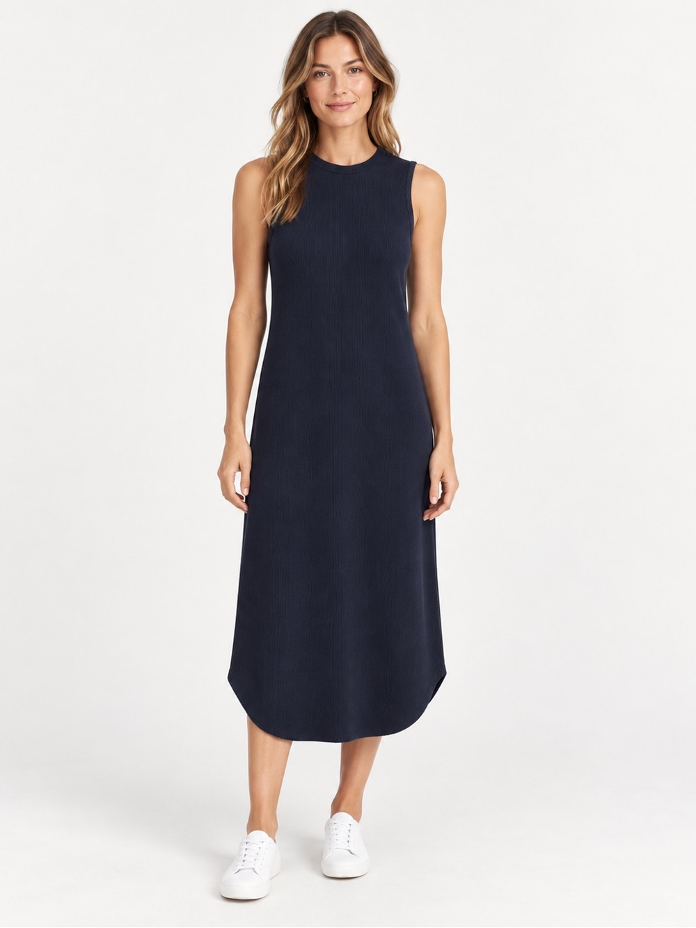Copper Key Navy Sleeveless Ribbed Midi Dress
